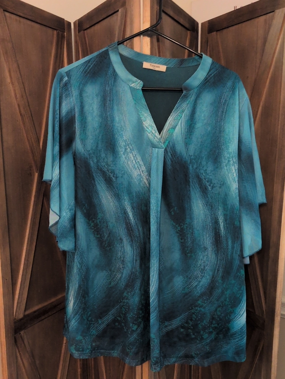 YNS Generic Teal Brushstroke Off-the-Shoulder Sweater